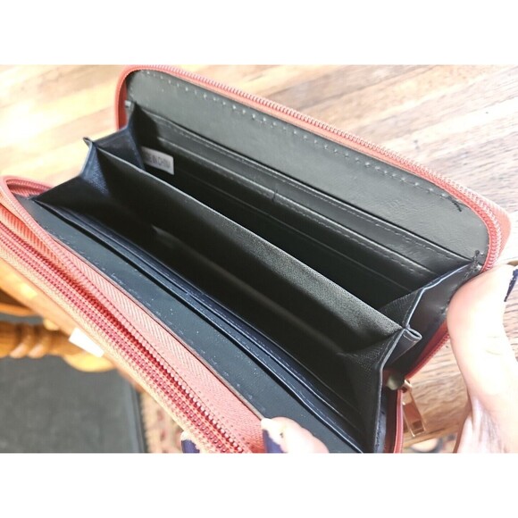 NWT Gold Stud Tan Leather Dbl Zip Around Wallet 10 Card Holder 8x5 Couture Gems - Picture 4 of 6